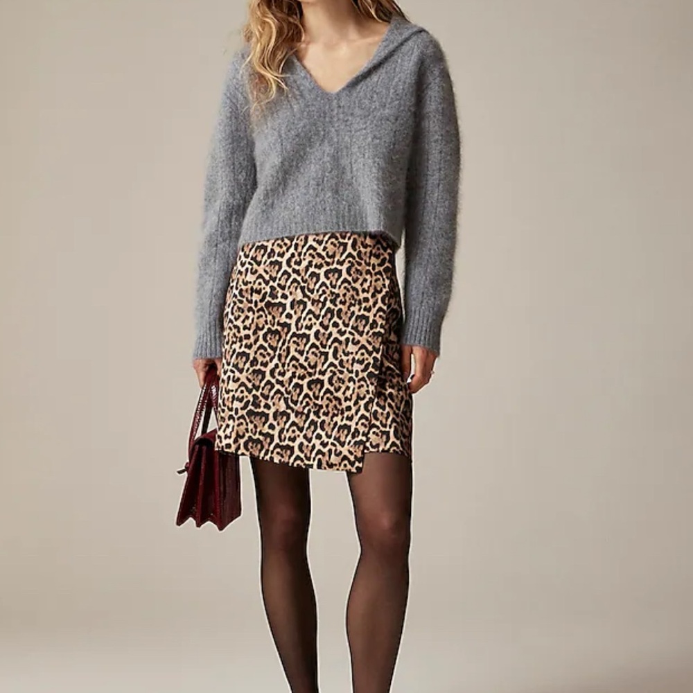 J. Crew Collection Leopard-Print Wrap Skirt in Duchesse Satin $128 Black Sz. 8